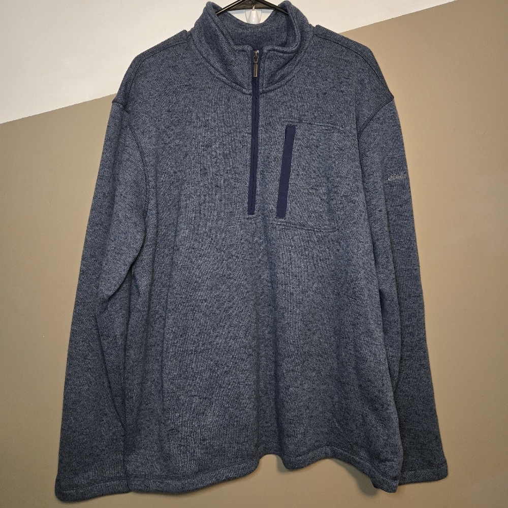 Eddie Bauer Men's 1/4 Zip Sweatshirt Blue 1/4 Pullover Zip Chest Pocket Size XXL